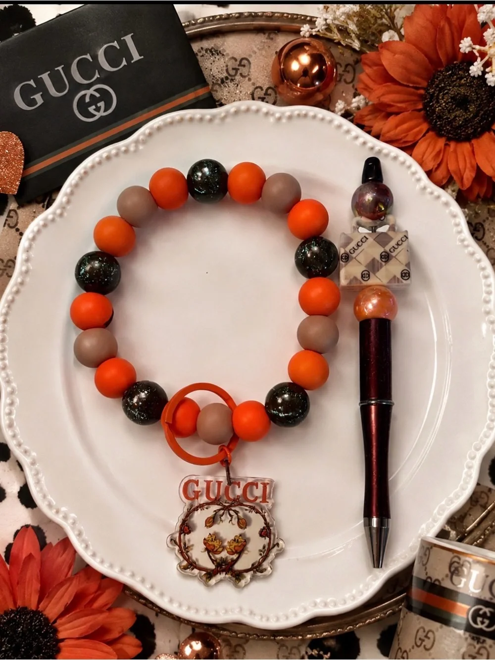 Hand Crafted Beaded Pen & Wristlet Inspired Keychain